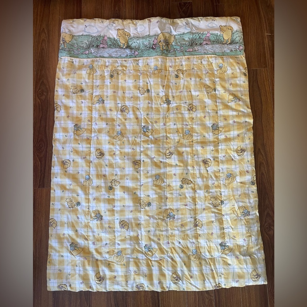 Classic Pooh Yellow Quilted Vintage Baby Winnie The Pooh Blanket 55x40